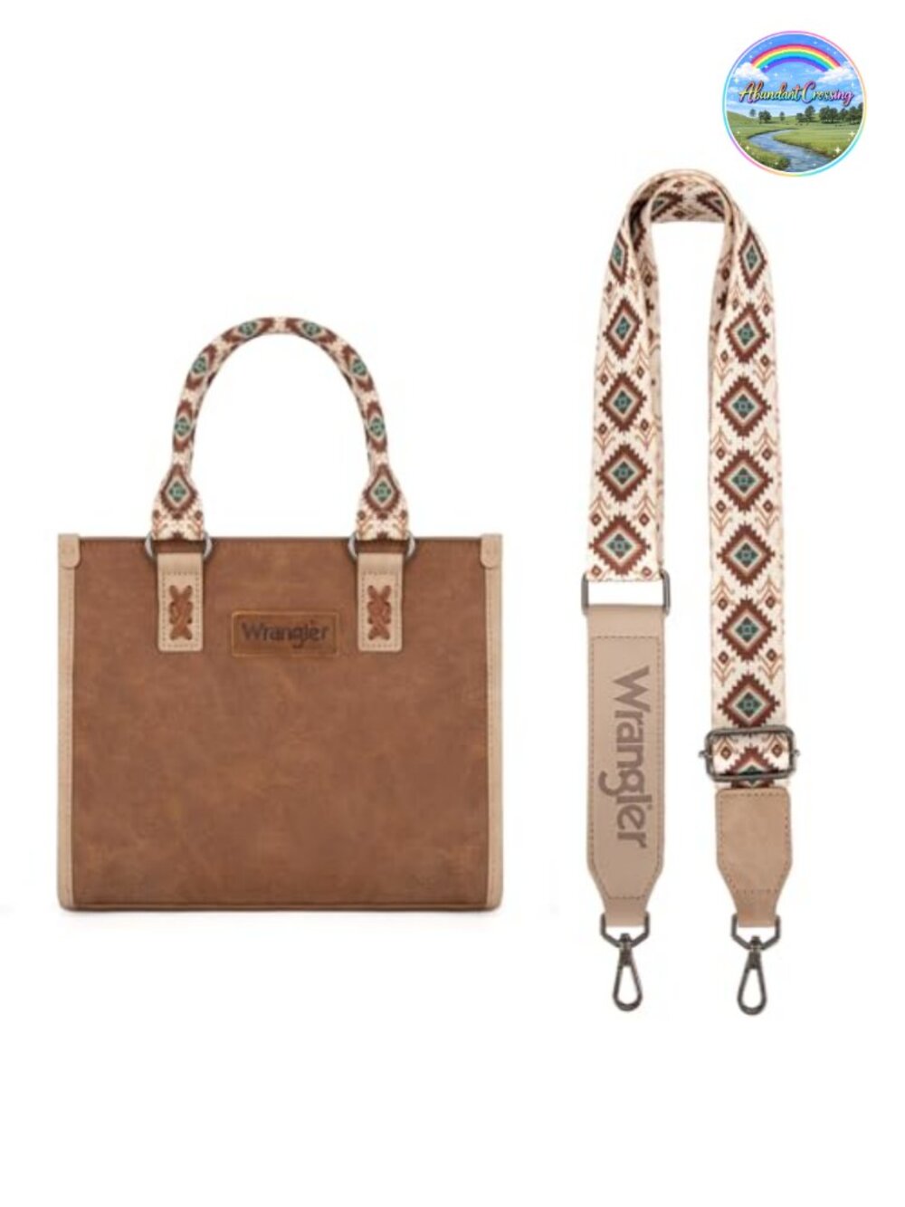 Suede Aztec Print Tote Bag Whipstitch Detail Crossbody Shoulder Purse
